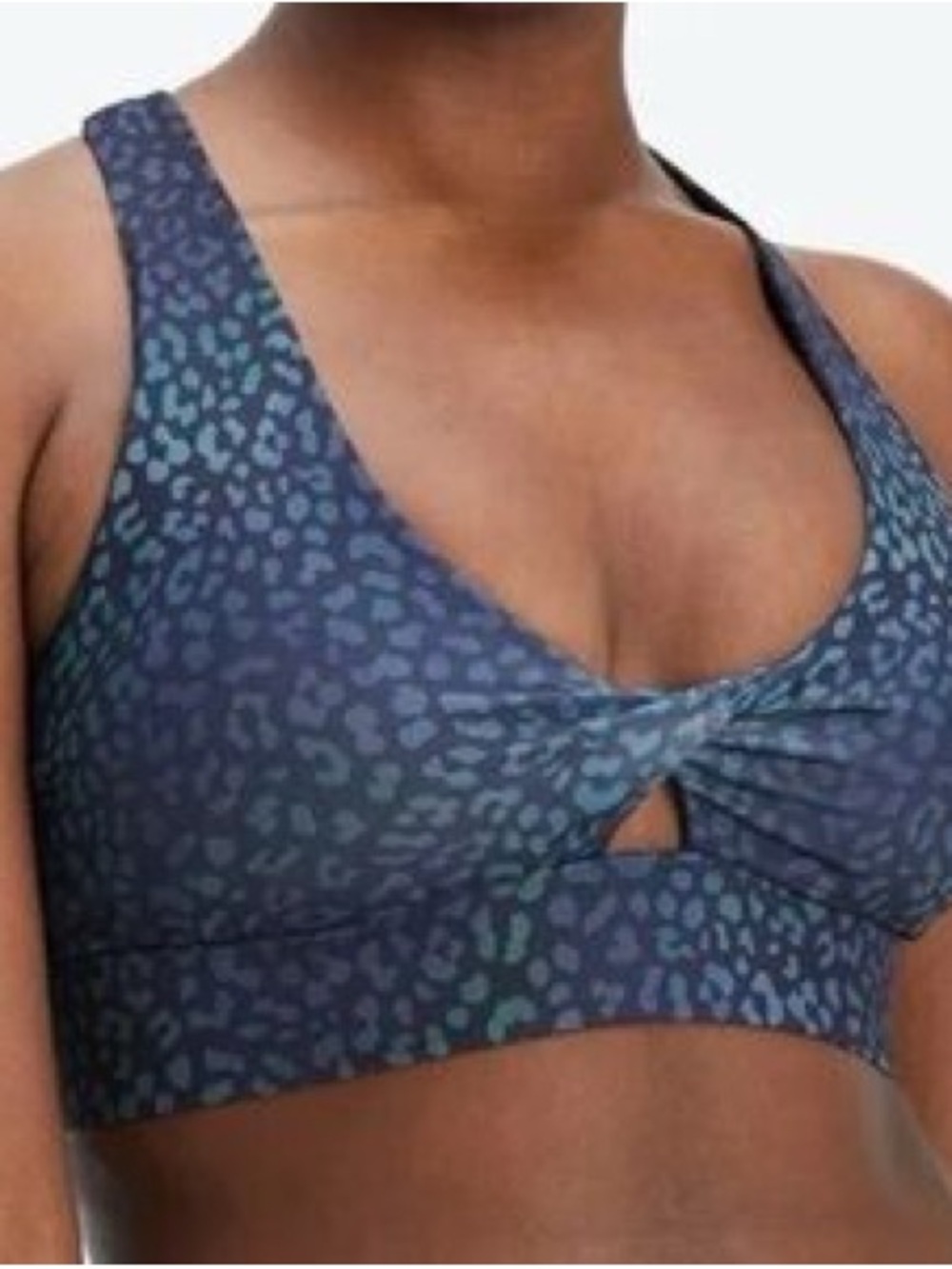 Fabletics Blue Leopard-Print Twist Front Sports Bra
